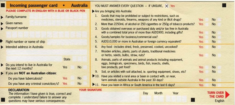 Hướng dẫn chi tiết cách điền tờ khai nhập cảnh Úc